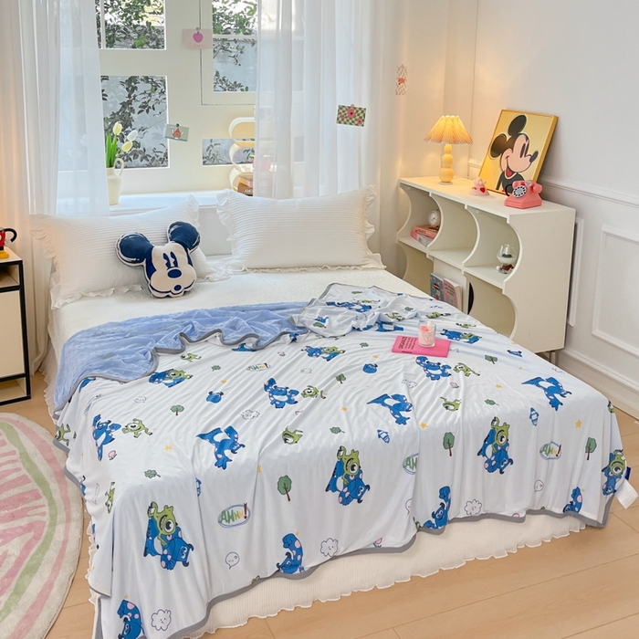 91家纺网 家纺一手货源 找家纺 大彩家居 2024新款A类迪士尼小凉皮豆豆盖毯 盖毯-怪兽大学