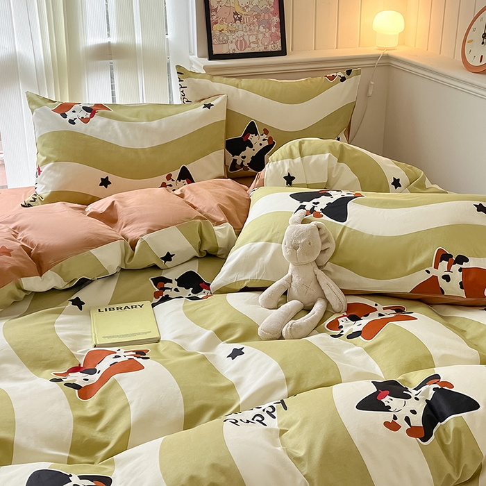 91家纺网 家纺一手货源 找家纺 顾里2024新款40支13372全棉四件套-韩风系列 星星小狗