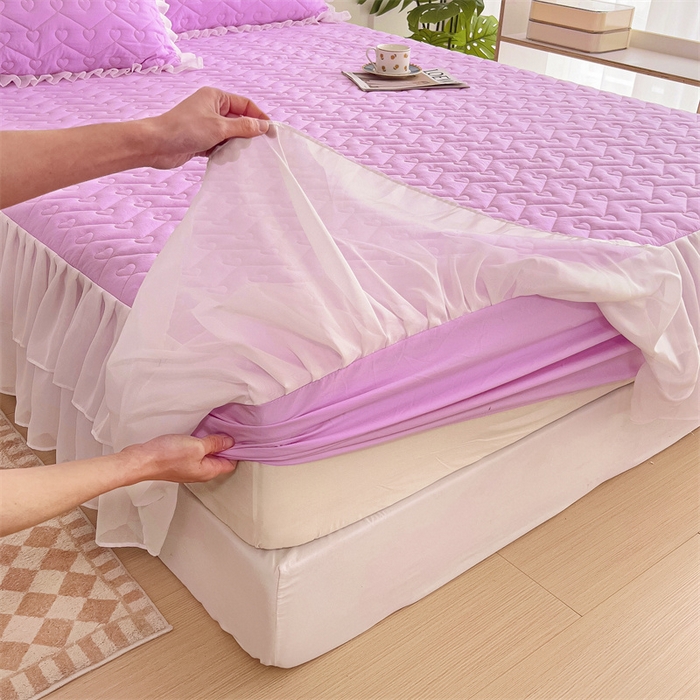 91家纺网 家纺一手货源 找家纺 屹成 2024新款水洗棉雪纺丽莎款单床笠 粉红