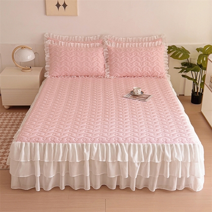 屹成 2024新款水洗棉雪纺丽莎款单床裙 粉玉