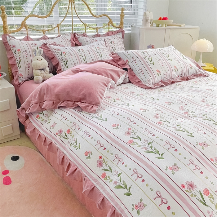 91家纺网 家纺一手货源 找家纺 漫仙阁 2024新款5A双层纱抗菌除螨四件套 韩版-花园之夜