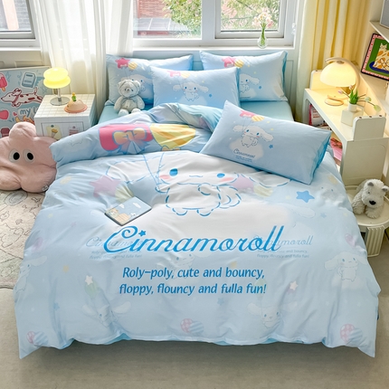 91家纺网 家纺一手货源 找家纺 金爱家 2024新款大阪全棉数码印花三丽鸥系列四件套 气球玉桂狗