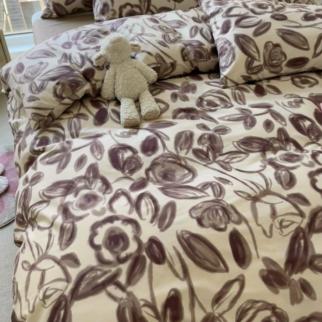 91家纺网 家纺一手货源 找家纺 顾里2024新款40支13372全棉四件套-韩风系列 莫奈咖