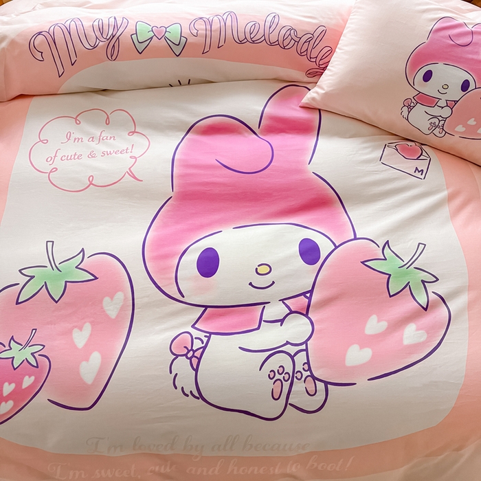 91家纺网 家纺一手货源 找家纺 金爱家 2024新款大阪全棉数码印花三丽鸥系列四件套 贪吃美乐蒂