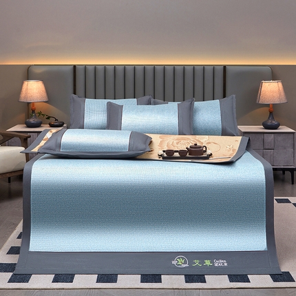 青雅席业 2025新款绣花双面艾草印尼藤双面席 水晶绿