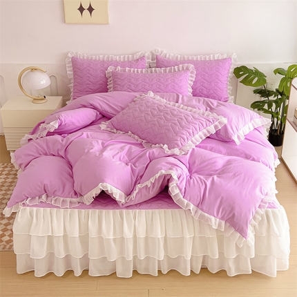 屹成 2024新款水洗棉雪纺丽莎款床裙款四件套 粉红