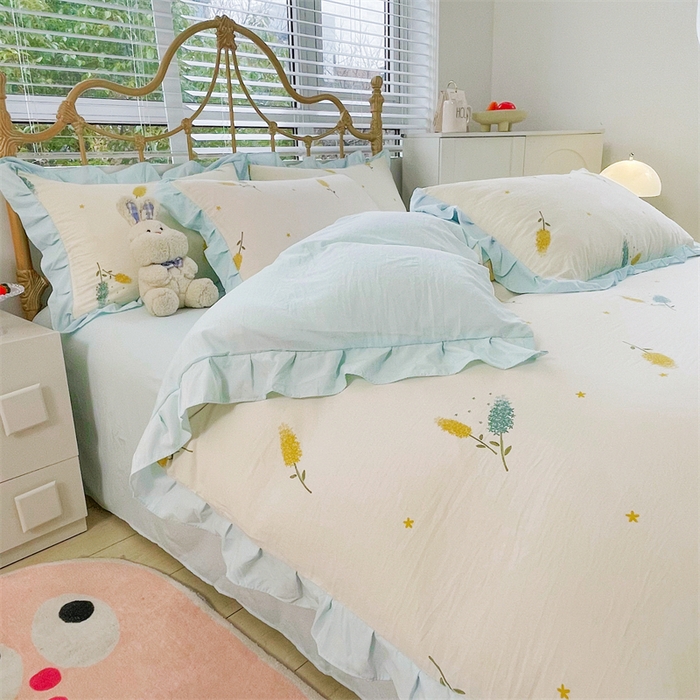 91家纺网 家纺一手货源 找家纺 漫仙阁 2024新款5A双层纱抗菌除螨四件套 韩版-麦穗