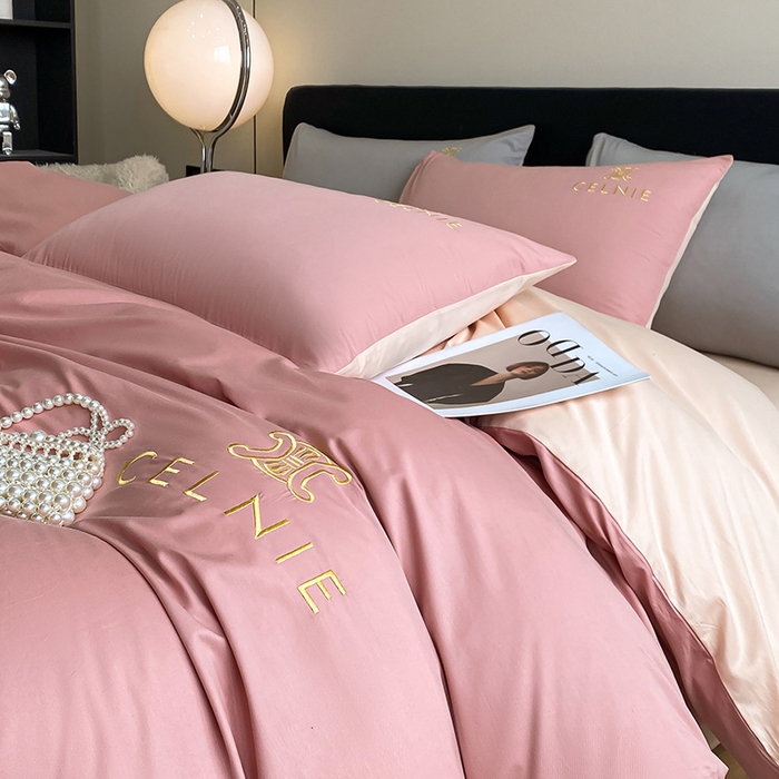 91家纺网 家纺一手货源 找家纺 2024新款60s全棉刺绣四件套--凯琳娜系列 凯琳娜-蜜豆粉桃粉