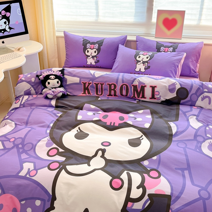 91家纺网 家纺一手货源 找家纺 金爱家 2024新款大阪全棉数码印花三丽鸥系列四件套 百变库洛米