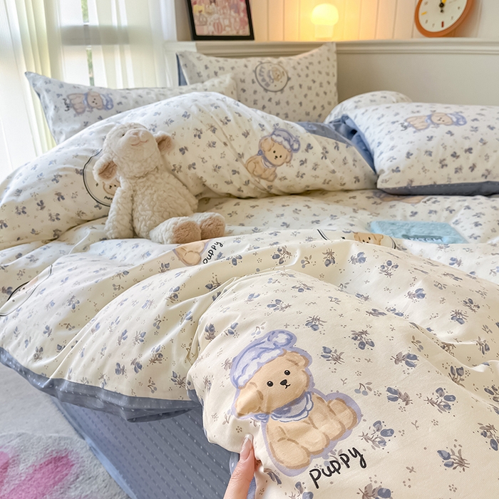 91家纺网 家纺一手货源 找家纺 顾里2024新款40支13372全棉四件套-韩风系列 花花熊仔