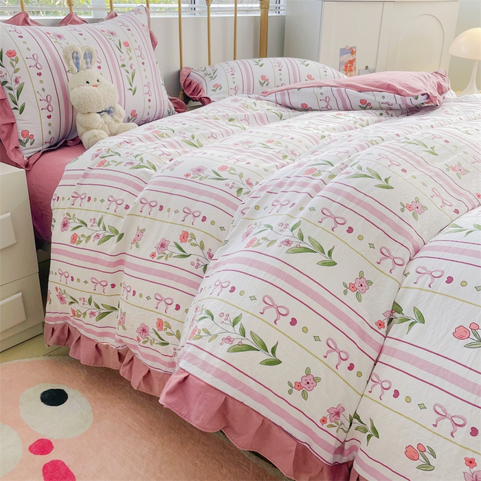 91家纺网 家纺一手货源 找家纺 漫仙阁 2024新款5A双层纱抗菌除螨四件套 韩版-花园之夜