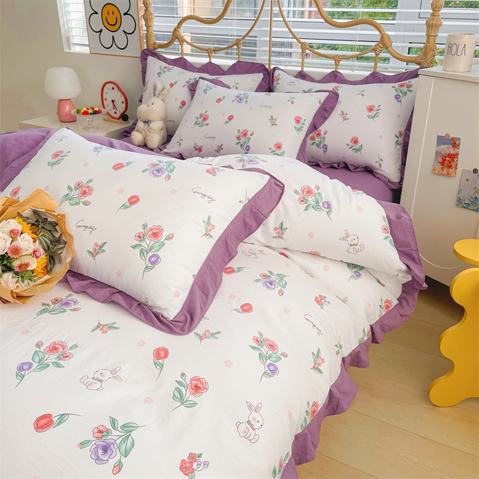 91家纺网 家纺一手货源 找家纺 漫仙阁 2024新款5A双层纱抗菌除螨四件套 韩版-秘密花园