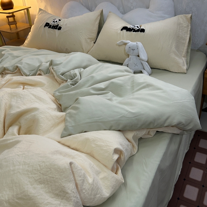 91家纺网 家纺一手货源 找家纺 优迈 2024新款直播热款超柔磨毛水洗棉毛巾绣四件套系列 熊猫