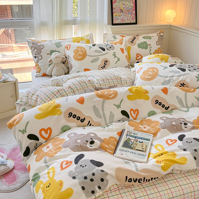 91家纺网 家纺一手货源 找家纺 顾里2024新款40支13372全棉四件套-韩风系列 油画动物