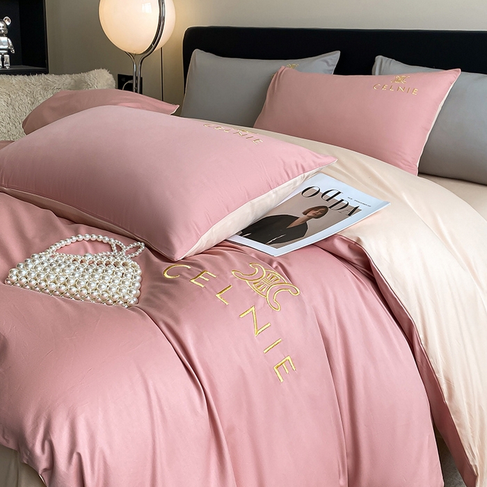 91家纺网 家纺一手货源 找家纺 2024新款60s全棉刺绣四件套--凯琳娜系列 凯琳娜-蜜豆粉桃粉