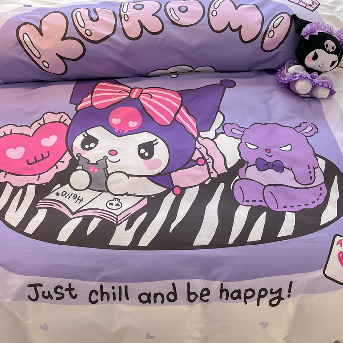 91家纺网 家纺一手货源 找家纺 金爱家 2024新款大阪全棉数码印花三丽鸥系列四件套 贪玩库洛米紫