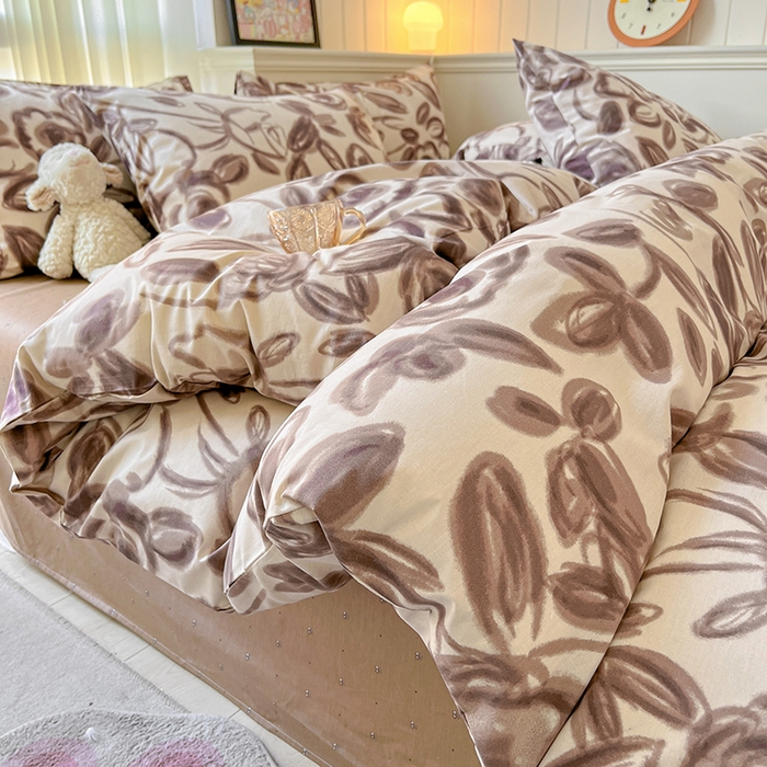 91家纺网 家纺一手货源 找家纺 顾里2024新款40支13372全棉四件套-韩风系列 莫奈咖