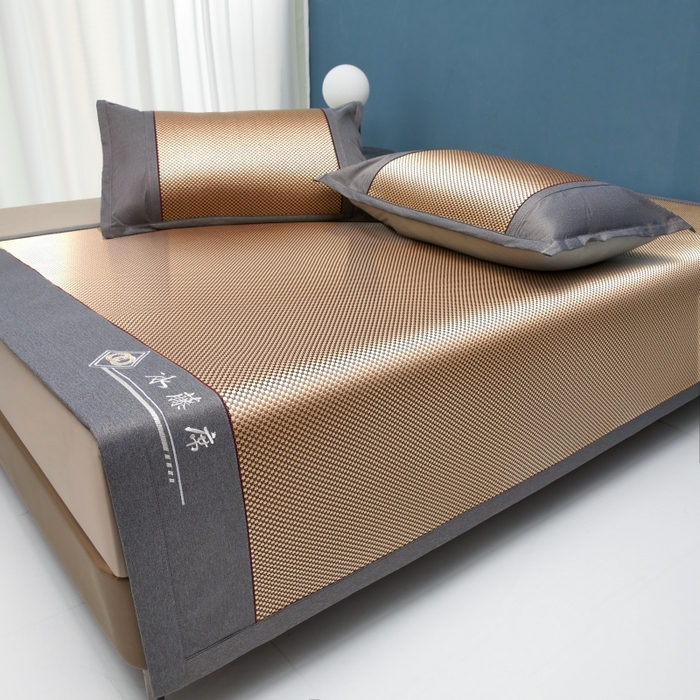 91家纺网 家纺一手货源 找家纺 青雅席业    2025年新款高密度复合冰藤三明治 亮金