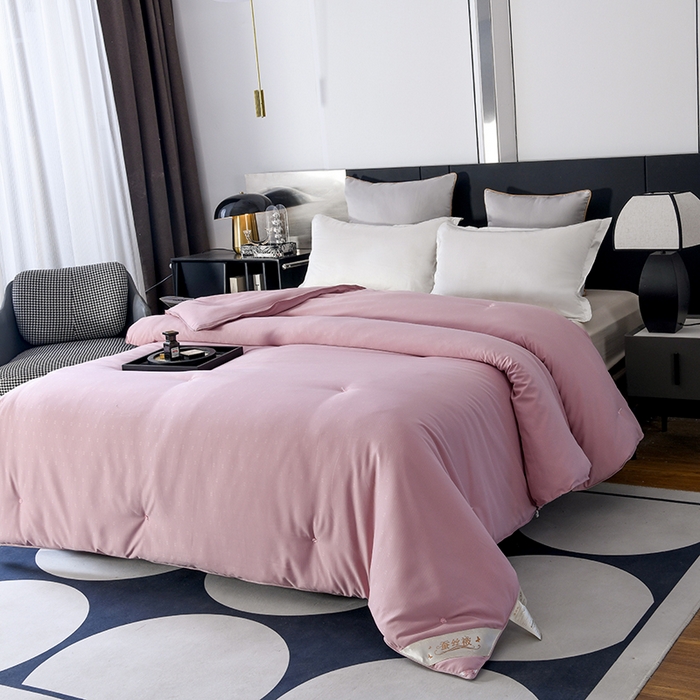 91家纺网 家纺一手货源 找家纺 鑫田 2025新款提花蚕丝被100%桑蚕丝被春秋被双人子母被二合一冬被礼品被夏凉被 豆沙色