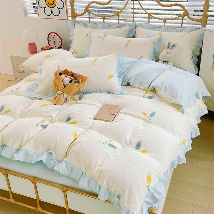 91家纺网 家纺一手货源 找家纺 漫仙阁 2024新款5A双层纱抗菌除螨四件套 韩版-麦穗