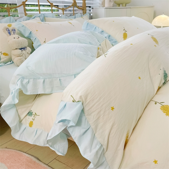 91家纺网 家纺一手货源 找家纺 漫仙阁 2024新款5A双层纱抗菌除螨四件套 韩版-麦穗