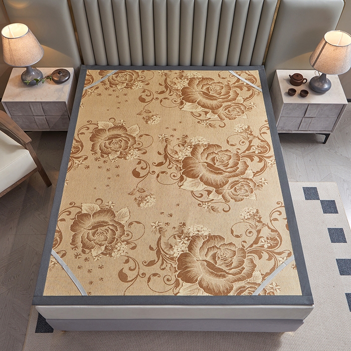 91家纺网 家纺一手货源 找家纺 青雅席业 2025新款绣花双面艾草印尼藤双面席 银河灰