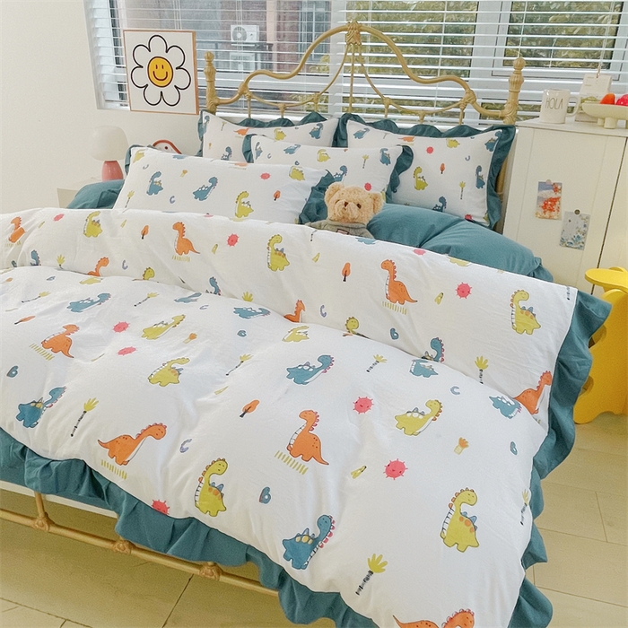 91家纺网 家纺一手货源 找家纺 漫仙阁 2024新款5A双层纱抗菌除螨四件套 韩版-看恐龙