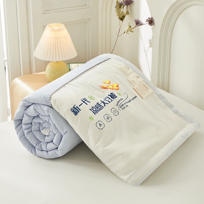91家纺网 家纺一手货源 找家纺 钰博2024新款冰丝绸凉感夏被空调被夏凉被大豆被 蓝+白