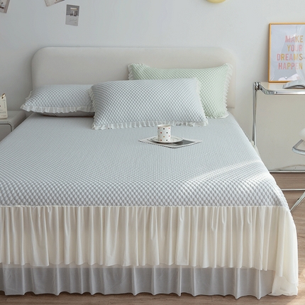 91家纺网 家纺一手货源 找家纺 （总）青雅席业 2025新款蕾丝花边床单款凉豆豆快速冰感凉席三件套