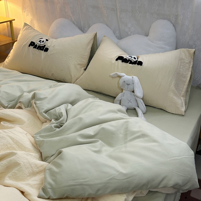 91家纺网 家纺一手货源 找家纺 优迈 2024新款直播热款超柔磨毛水洗棉毛巾绣四件套系列 熊猫