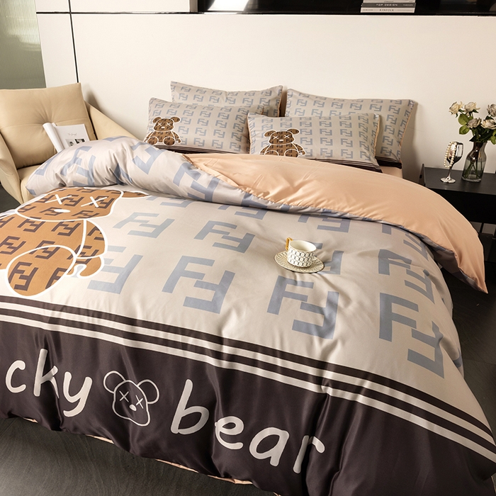 91家纺网 家纺一手货源 找家纺 摩卡 2024新款博主风水洗真丝四件套 咔咔熊