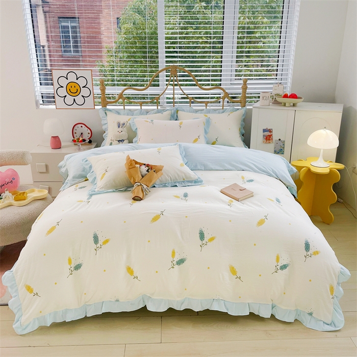 91家纺网 家纺一手货源 找家纺 漫仙阁 2024新款5A双层纱抗菌除螨四件套 韩版-麦穗