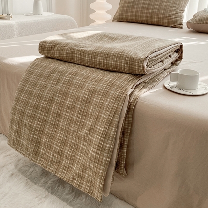 91家纺网 家纺一手货源 找家纺 啊雅家居（总）2025新款水洗棉条纹印花夏被冬被四件套-床单款