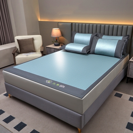 青雅席业 2025新款艾草pe材质印尼藤复合三明治凉席三件套 绿