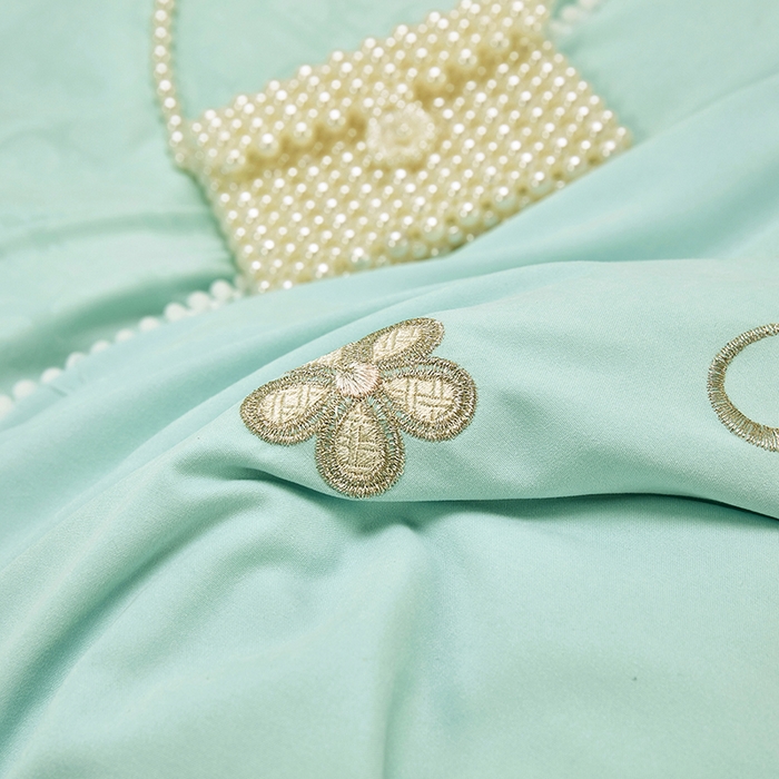 91家纺网 家纺一手货源 找家纺 苏木年华 2024新款夏沫花语系列韩版荷叶边刺绣花边加大床单四件套 青春绿