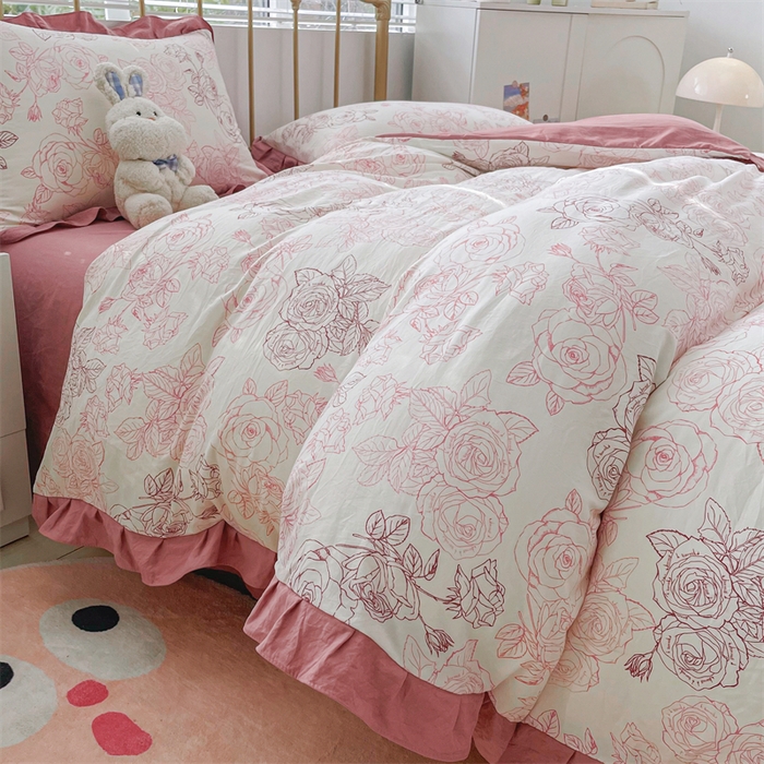 91家纺网 家纺一手货源 找家纺 漫仙阁 2024新款5A双层纱抗菌除螨四件套 韩版-花海