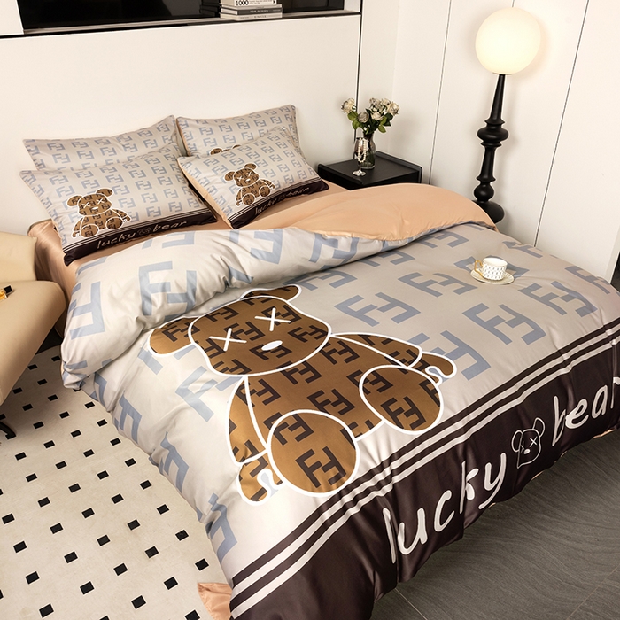 91家纺网 家纺一手货源 找家纺 摩卡 2024新款博主风水洗真丝四件套 咔咔熊