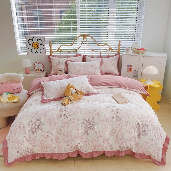 91家纺网 家纺一手货源 找家纺 漫仙阁 2024新款5A双层纱抗菌除螨四件套 韩版-花海