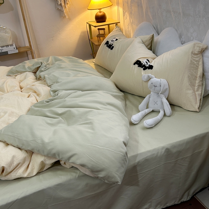 91家纺网 家纺一手货源 找家纺 优迈 2024新款直播热款超柔磨毛水洗棉毛巾绣四件套系列 熊猫