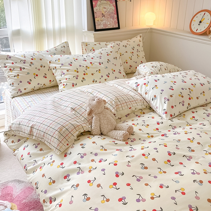 91家纺网 家纺一手货源 找家纺 顾里2024新款40支13372全棉四件套-韩风系列 彩色樱桃