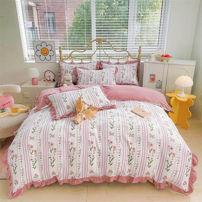 91家纺网 家纺一手货源 找家纺 漫仙阁 2024新款5A双层纱抗菌除螨四件套 韩版-花园之夜