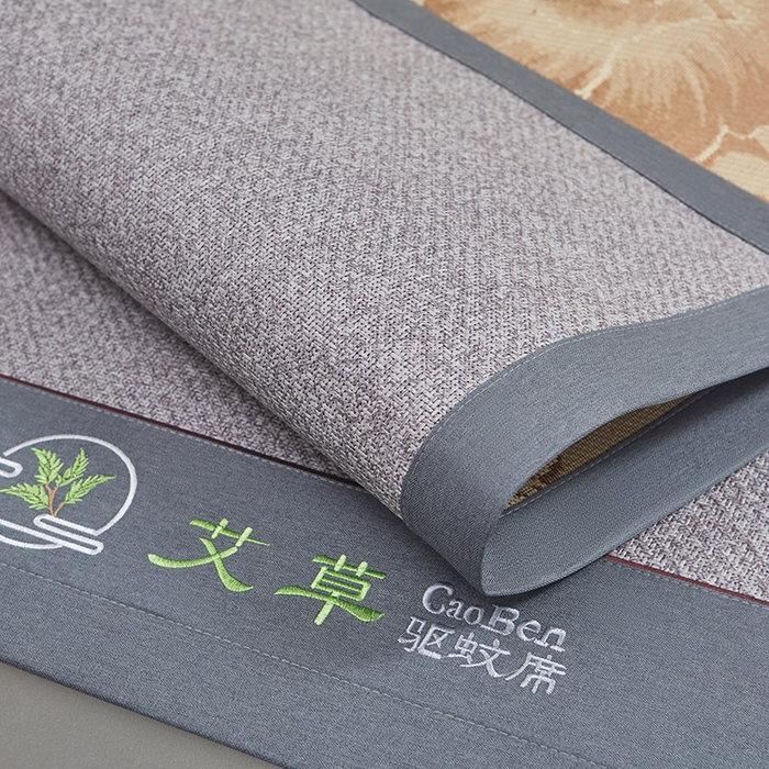 91家纺网 家纺一手货源 找家纺 青雅席业 2025新款绣花双面艾草印尼藤双面席 银河灰