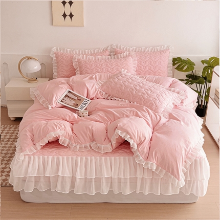 屹成 2024新款水洗棉雪纺丽莎款床笠款四件套 粉玉