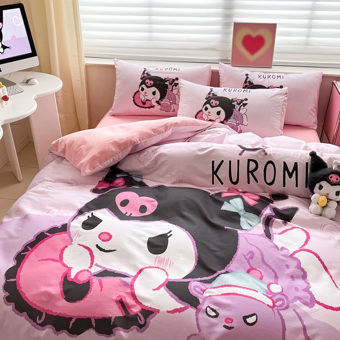 91家纺网 家纺一手货源 找家纺 金爱家 2024新款大阪全棉数码印花三丽鸥系列四件套 萌萌库洛米