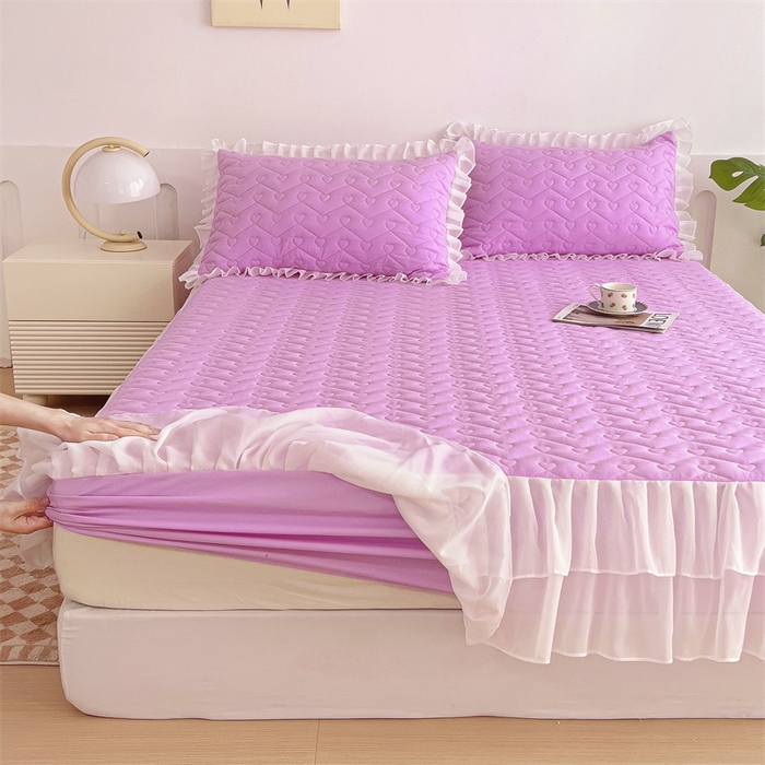 91家纺网 家纺一手货源 找家纺 屹成 2024新款水洗棉雪纺丽莎款单床笠 粉红