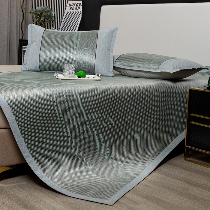 91家纺网 家纺一手货源 找家纺 青雅席业 2025新款可机洗水洗压光冰藤三件套 格调-灰绿