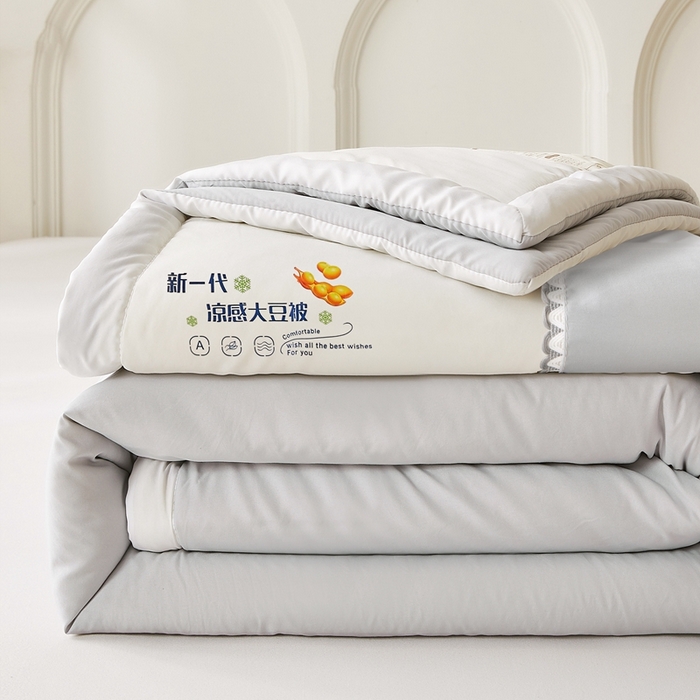 91家纺网 家纺一手货源 找家纺 钰博2024新款冰丝绸凉感夏被空调被夏凉被大豆被 灰+白