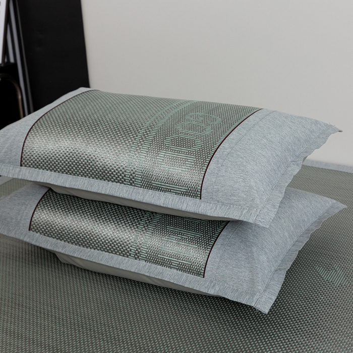 91家纺网 家纺一手货源 找家纺 青雅席业 2025新款可机洗水洗压光冰藤三件套 格调-灰绿