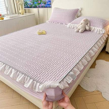 91家纺网 家纺一手货源 找家纺 康纳利 2024新款纯色加厚床笠款花边乳胶凉席乳胶席子 云紫-花边款