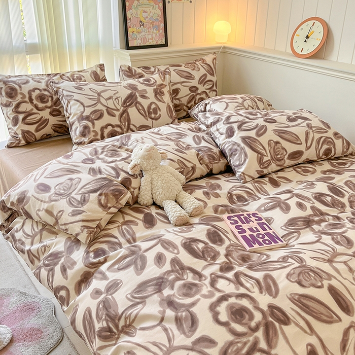 91家纺网 家纺一手货源 找家纺 顾里2024新款40支13372全棉四件套-韩风系列 莫奈咖